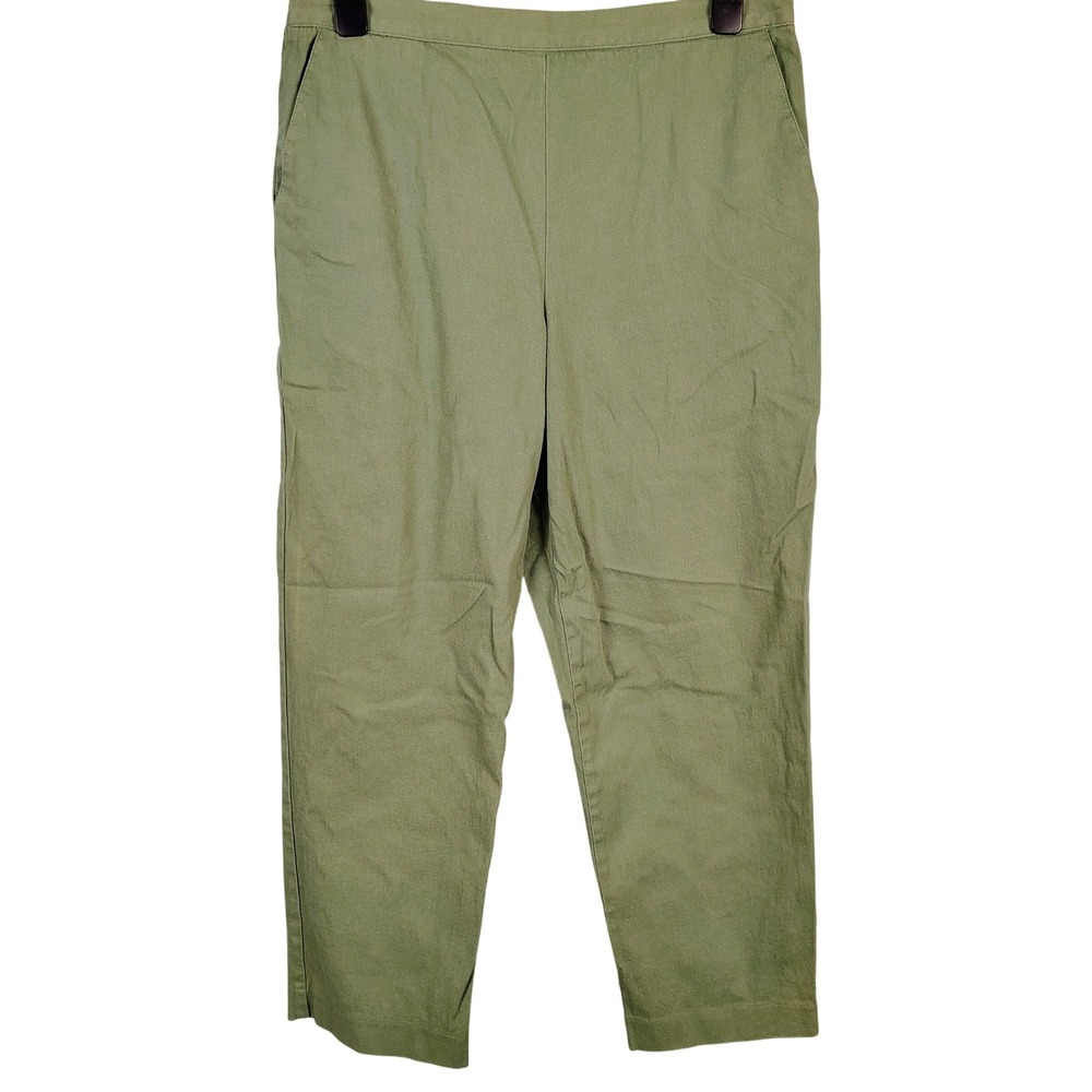 Alfred Dunner Womens SZ 14 Elastic Back Straight Leg Pants Sage Green Cotton